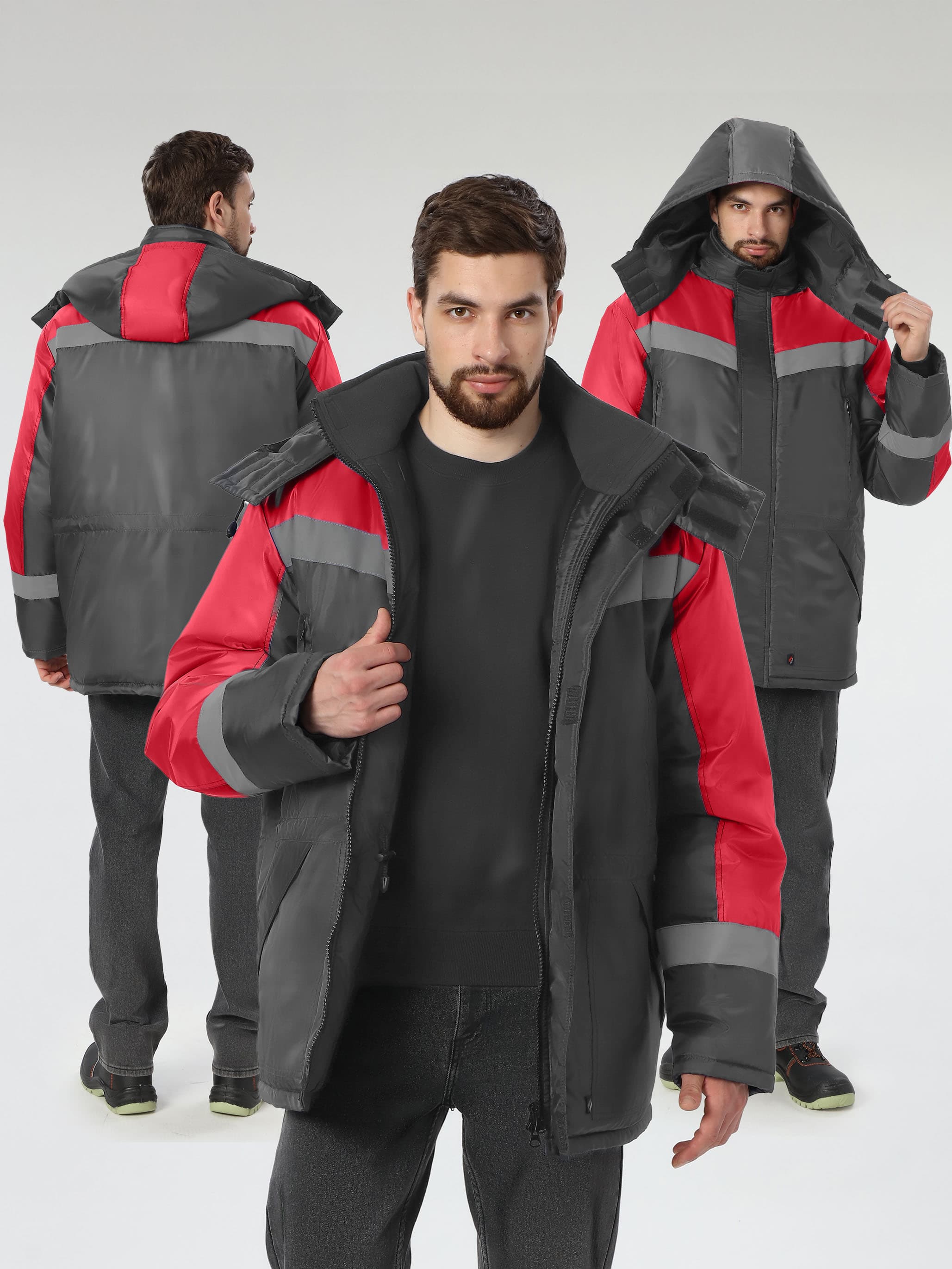 куртка зимняя лигор соп (тк.oxline,90), т.серый / красный