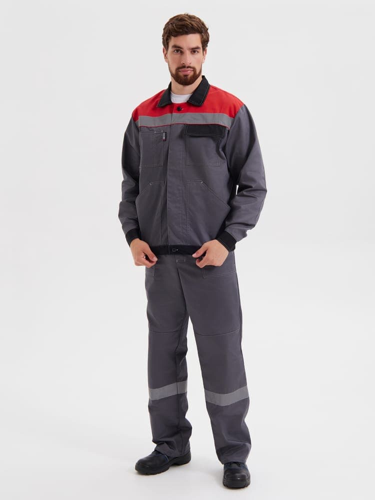 Костюм "Корпус" (куртка+БРЮКИ) тк. смесовая 65/35, пл. 240 г/м2, цв. т.серый/черный/красный