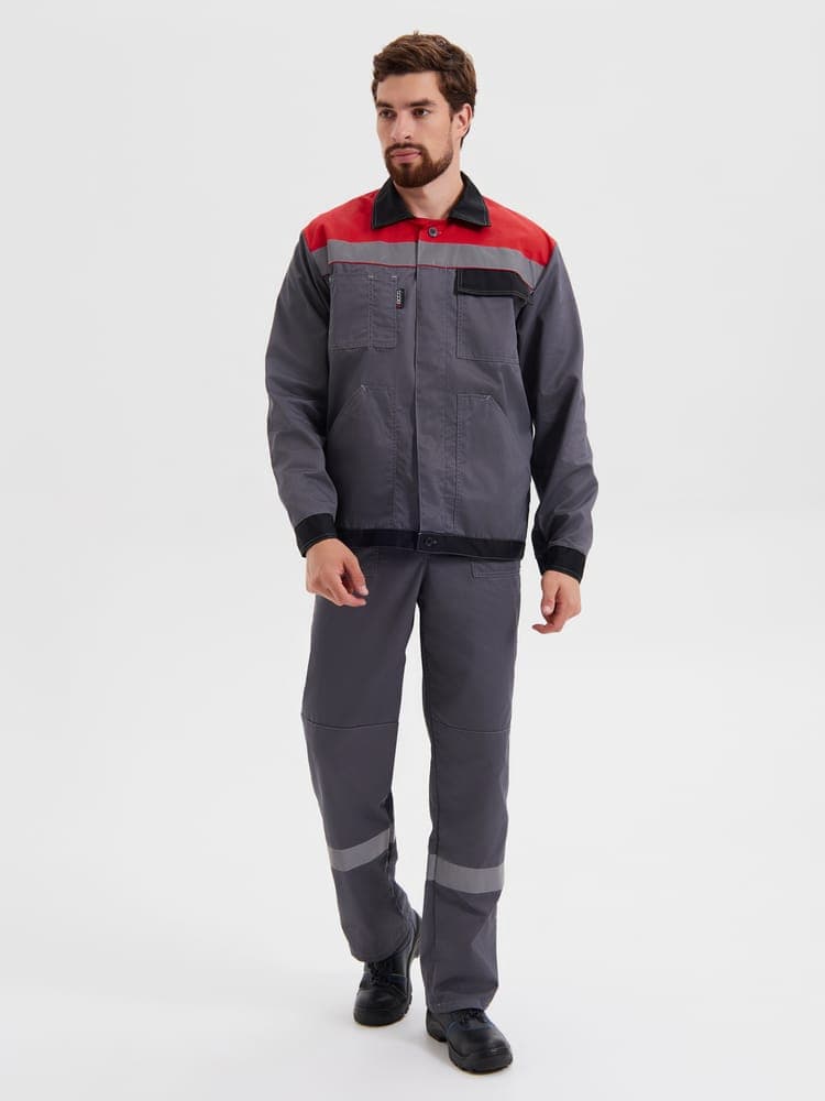 Костюм "Корпус" (куртка+п/к) тк. смесовая 65/35, пл. 240 г/м2, цв. т.серый/черный/красный
