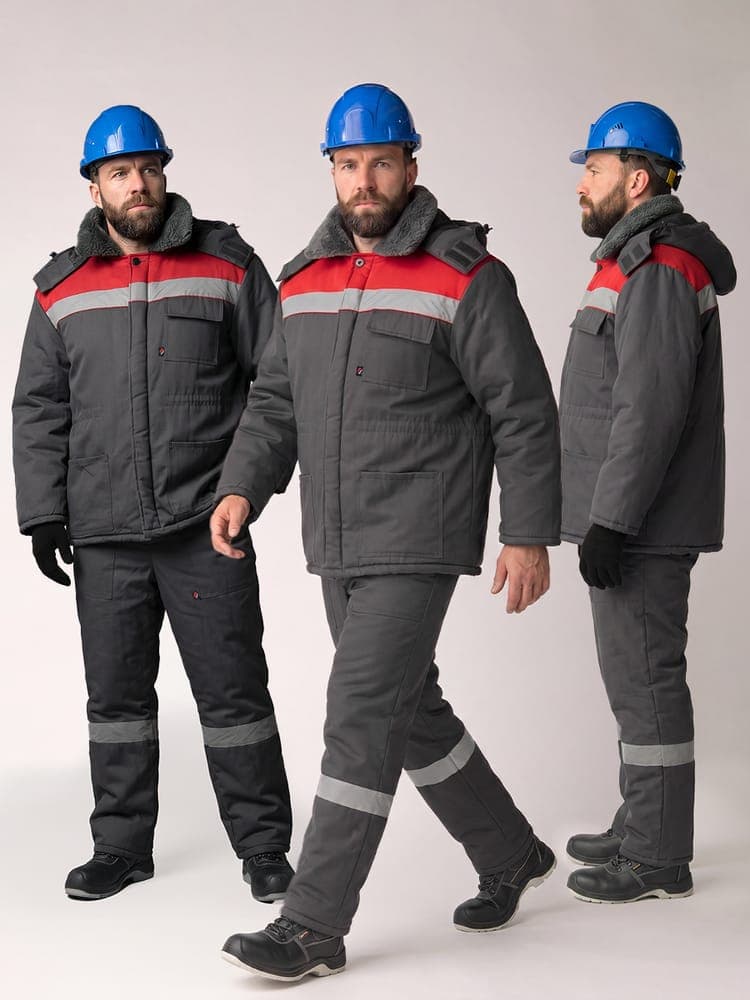 Костюм зимний на пуговицах Квайл-1 СОП (тк.Смесовая,210) брюки, т.серый/красный
