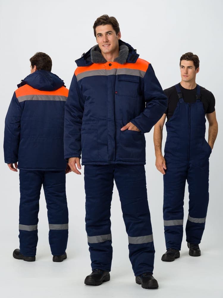 Костюм зимний на пуговицах Квайл-2 СОП (тк.Смесовая,210) п/к, т.синий/оранжевый-2